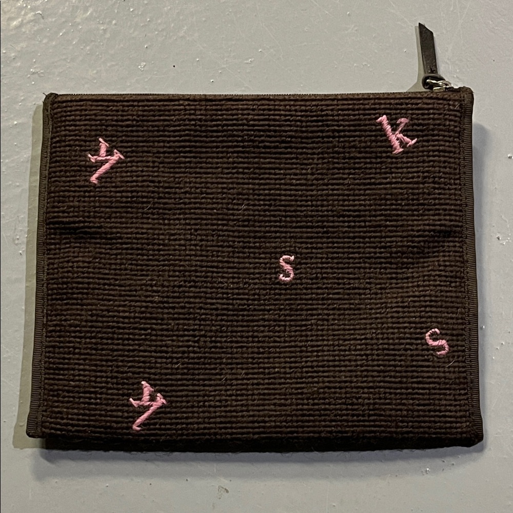Kate Spade Brown with Pink Initial carry case makeup bag